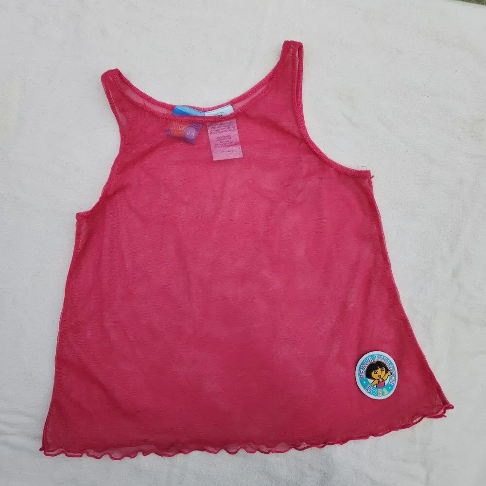 Vintage 2006 Dora the Explorer Mesh Swim Cover Up Tank Top Pink Girl Size 3T Y2K